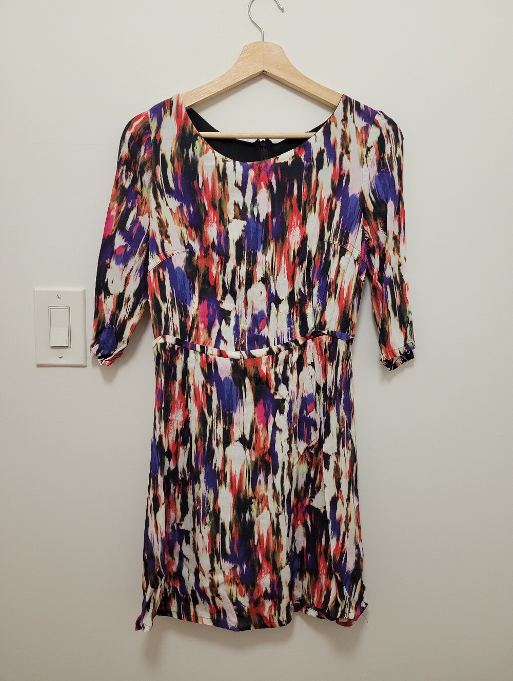 French Connection Multicolor Abstract Brushstroke Quarter-Sleeve Dress